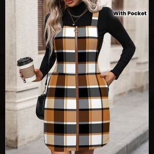 Plaid Zip-Up Dress with Pockets